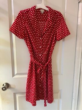 a new day Red Polka Dot Button-Front Midi Dress